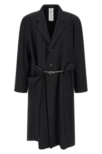 Magliano Raglan Trench Coat Long Sleeves Vent Back In Black