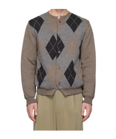 Magliano Rhombo-checked Knitted Cardigan In Gray