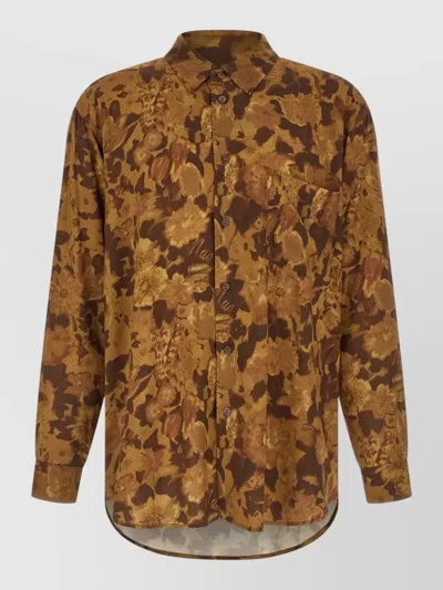 Magliano Shirt Long Sleeves Floral Pattern Buttoned Cuffs In Brown