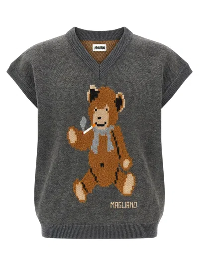 Magliano Teddy Bear Jacquard Knit Vest In Charcoal