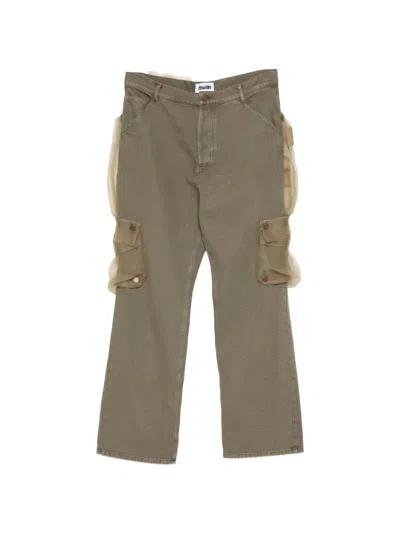 Magliano Tulle-overlay Cargo Pants In Burgundy