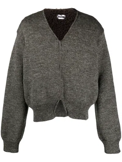 Magliano V-neck Zip-up Wool Cardigan In Grey