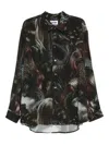 Magliano Wig Motif All-over Print Shirt With Asymmetric Hem In Black