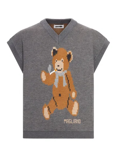 Magliano Teddy Bear V-neck Sweater In Gray