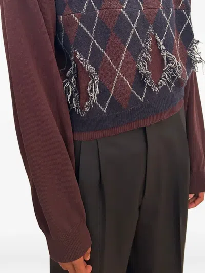 Magliano X 247 Uncle Distressed Argyle-intarsia Sweater In Brown