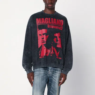 Magliano X D2 Charcoal Vintage-effect Sweatshirt With Logo Print In Gray