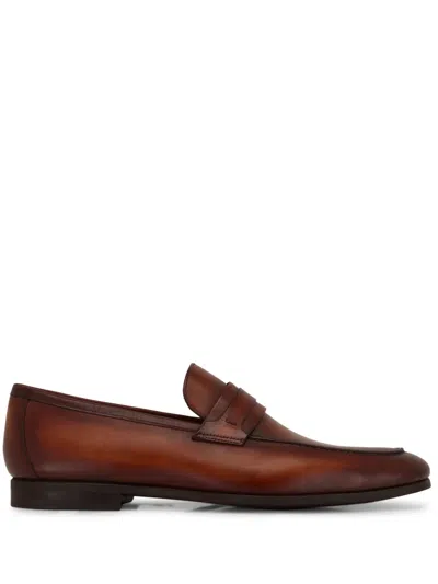 Magnanni Almond-toe Leather Loafers In Brown