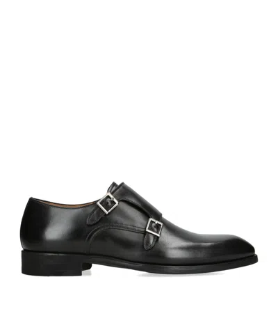 Magnanni Burnished Double Monk Shoes In Black