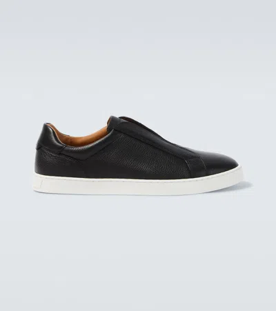 Magnanni Costa Slip Ii Leather Slip-on Shoes In Black