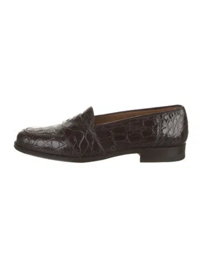 Pre-owned Magnanni Crocodile Animal Print Loafers In Brown