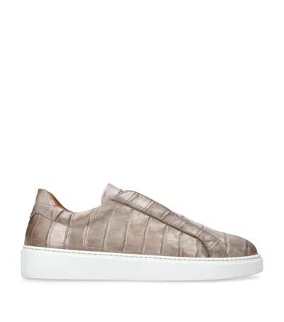 Magnanni Crocodile Leather Lotto Sneakers In Beige