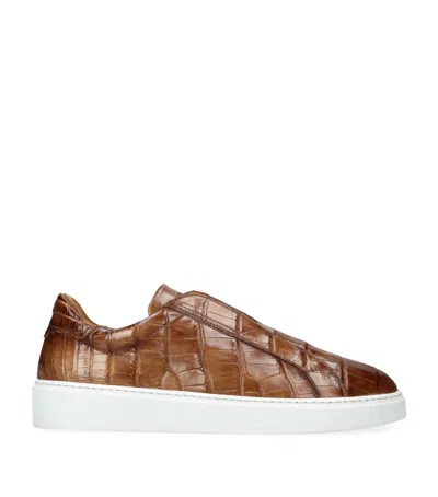 Magnanni Crocodile Leather Lotto Sneakers In Beige