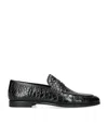 Magnanni Crocodile Leather Penny Loafers In Black