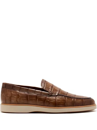 Magnanni Embossed Crocodile Leather Loafers In Brown