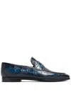 Magnanni Embossed Texture Loafers In Blue
