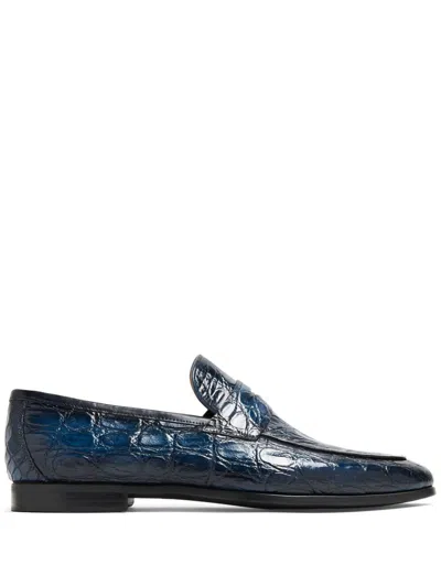 Magnanni Embossed Texture Loafers In Blue