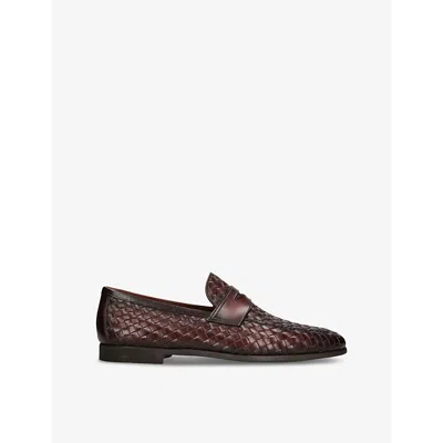 Magnanni Mens Dark Brown Aston Weave Leather Loafers