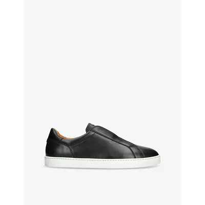 MAGNANNI MENS BLACK LACELESS PANELLED LEATHER LOW-TOP TRAINERS EUR 44 / 10 UK
