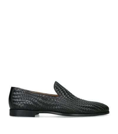 Magnanni Leather Aston Weave Loafers In Black
