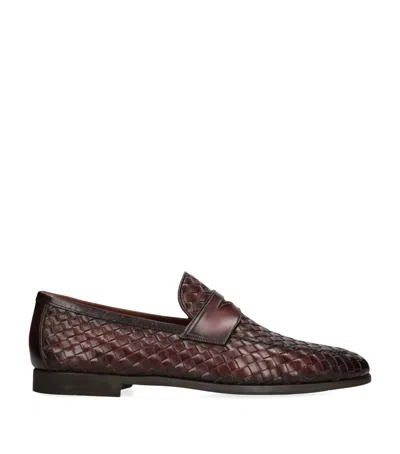 Magnanni Leather Aston Weave Penny Loafers In Brown