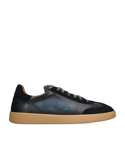 Magnanni Mens Navy Kaido Leather Low-rise Trainers