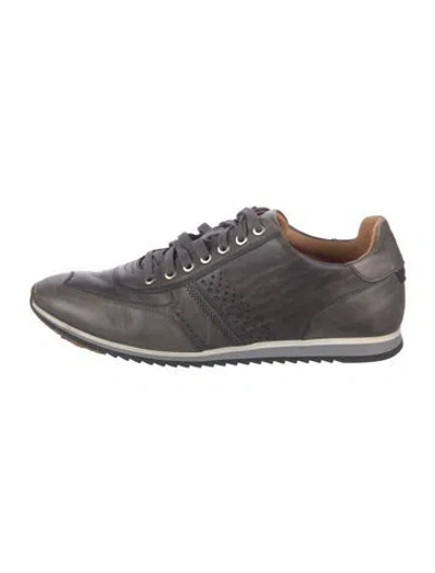 Pre-owned Magnanni Leather Lasercut Accents Sneakers In Grey