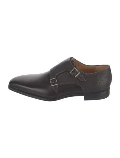 Pre-owned Magnanni Leather Monk Straps In Black