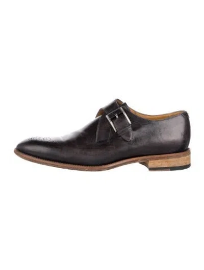 Pre-owned Magnanni Leather Monk Straps In Black
