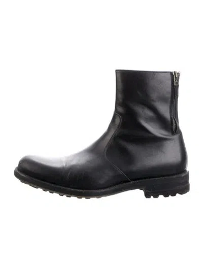Pre-owned Magnanni Leather Moto Boots In Black