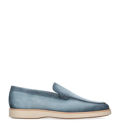 Magnanni Mens Pale Blue Paraiso Tonal-stitching Suede Loafers