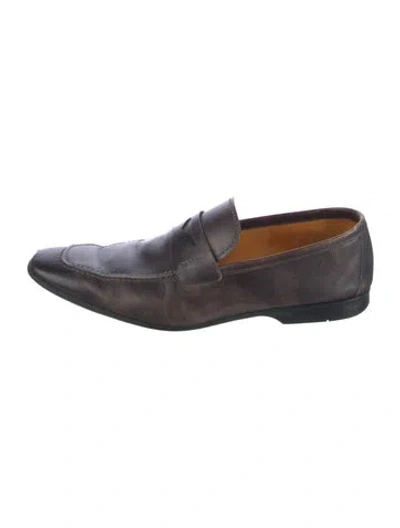 Pre-owned Magnanni Leather Patterned Dress Loafers In Black