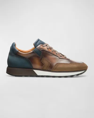 Magnanni Men's Aero Hand-painted Runner Sneakers In Taupe/navy