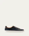 Magnanni Men's Amadeo Burnished Leather Low-top Sneakers In Navy/brown