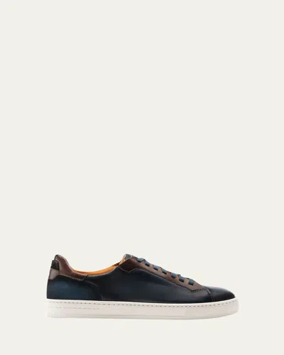 MAGNANNI MEN'S AMADEO BURNISHED LEATHER LOW-TOP SNEAKERS