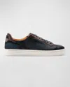 Magnanni Men's Amadeo Burnished Leather Low-top Sneakers In Navy/brown