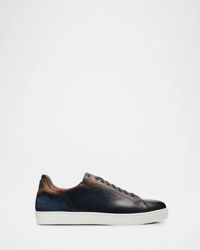 Magnanni Men & Apos;s Amadeo Burnished Leather Low-top Sneakers In Blue