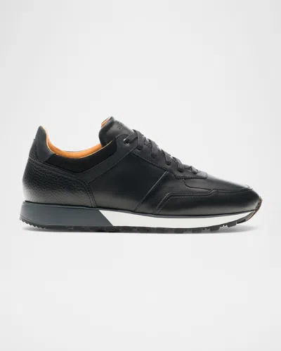 Magnanni Men & Apos;s Arco Mix-leather Trainer Sneakers In Black