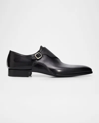 Magnanni Men & Apos;s Carver Leather Single-buckle Monk Straps In Black