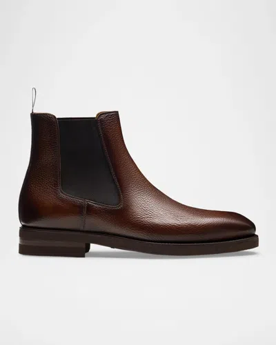 Magnanni Men & Apos;s Lonny Grained Leather Chelsea Boots In Tobacco