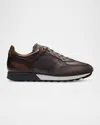 Magnanni Men's Arco Leather Runner Sneakers In Grey And Brown