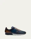 Magnanni Men's Arco Leather Runner Sneakers In Navy/brown
