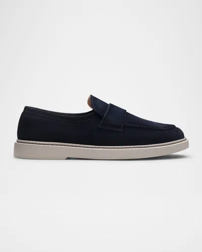 Magnanni Men's Bandera Suede Rubber-sole Penny Loafers In Navy Suede
