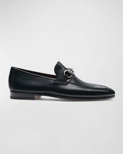 Magnanni Mens Black Silvano Side-buckle Leather Loafers