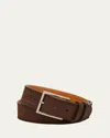 Magnanni Men's Eastwood Textured Suede Leather Belt, Brown In Brown