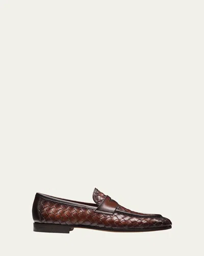 MAGNANNI MEN'S HYDE WOVEN LEATHER PENNY LOAFERS