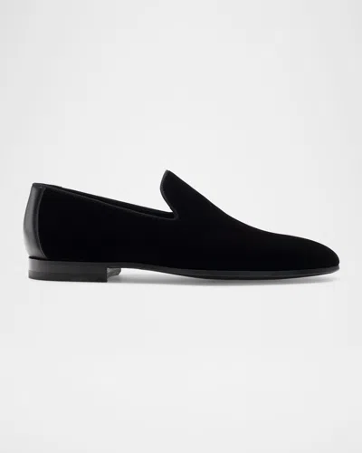 Magnanni Almond-toe Velvet Loafers In Black