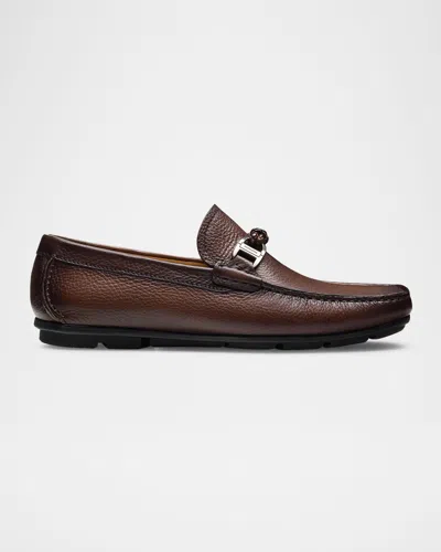 Magnanni Men's Monterey Leather Braided-bit Loafers In Brown Tumbled