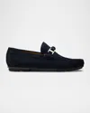 Magnanni Men's Monterey Suede Braided-bit Loafers In Navy Suede