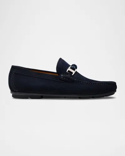 Magnanni Men's Monterey Suede Braided-bit Loafers In Navy Suede