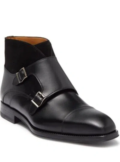Pre-owned Magnanni Men's Monto Black Leather Monk Strap Boot Size 13